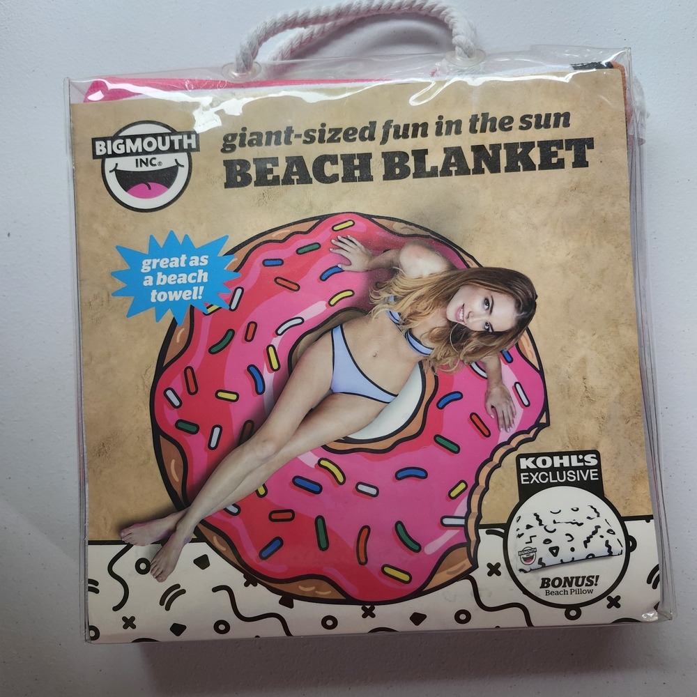 BigMouth Giant Frosted Pink Donut Beach Blanket, 5' W Towel for the Pool & Beach